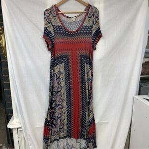 Live and Let Live Women’s Large Multicolor Stretchy Round neck Mid Length Dress